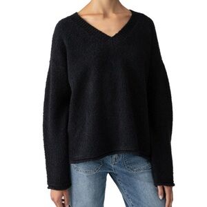 SANCTUARY V-NECK COZY SWEATER LONG SLEEVE IN BLACK  WOMEN'S SIZE L